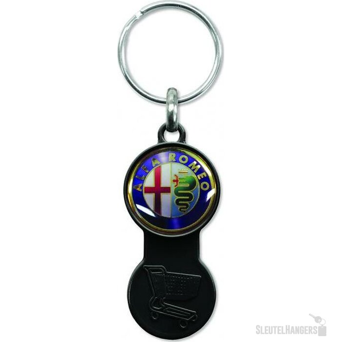 Kunststof sleutelhanger met winkelwagenmunt Zwart