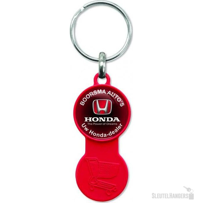 Kunststof sleutelhanger met winkelwagenmunt Rood