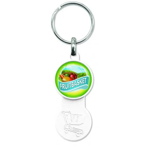 Kunststof sleutelhanger met winkelwagenmunt Wit