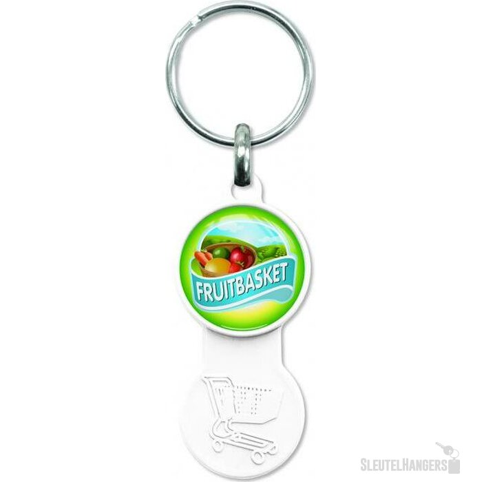 Kunststof sleutelhanger met winkelwagenmunt Wit