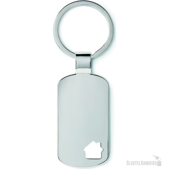 Metalen sleutelhanger, huisje House key mat zilver