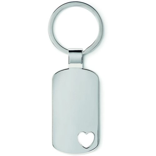 Metalen sleutelhanger, hartje Corazon mat zilver