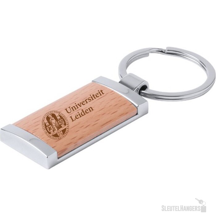 Metalen Sleutelhanger Met Houten Inlay Bruin