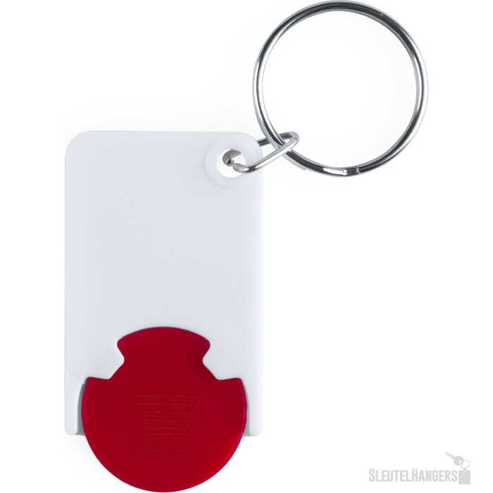 Sleutelhanger Met Gekleurde Winkelwagenmunt Rood