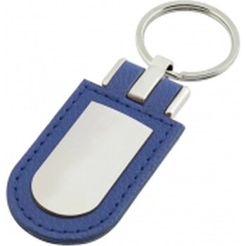 Sleutelhanger leder met metalen plaatje blauw
