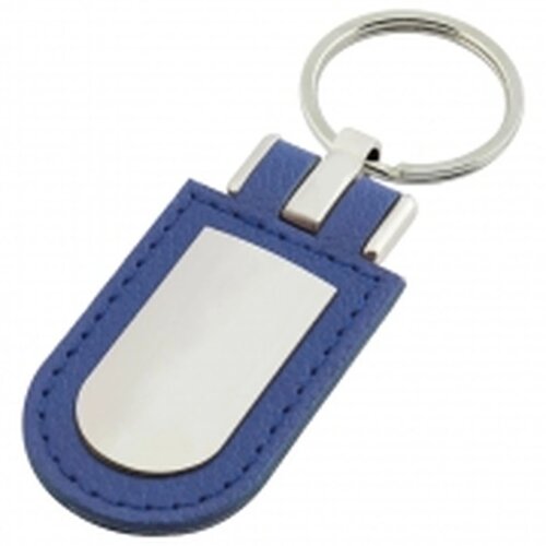 Sleutelhanger leder met metalen plaatje blauw