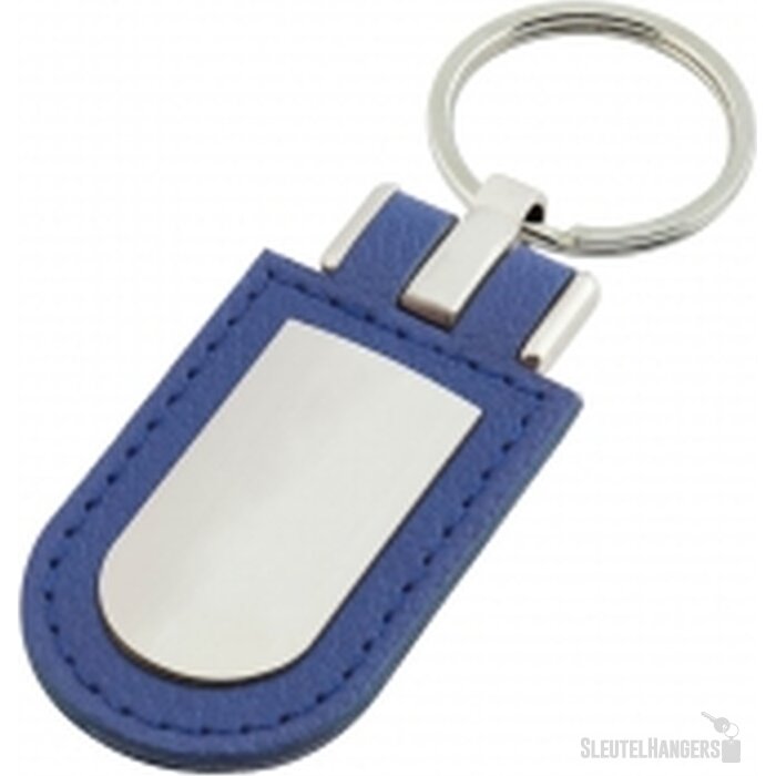 Sleutelhanger leder met metalen plaatje blauw