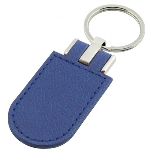 Sleutelhanger leder met metalen plaatje blauw
