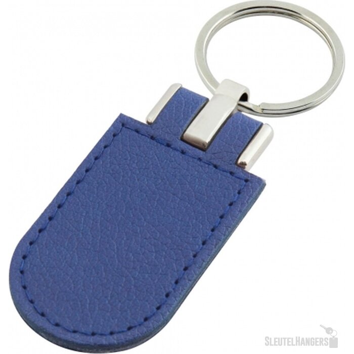 Sleutelhanger leder met metalen plaatje blauw