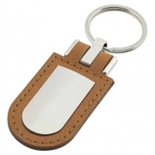 Sleutelhanger leder met metalen plaatje bruin