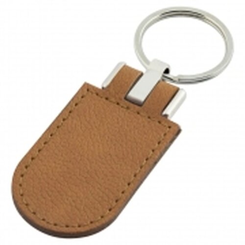 Sleutelhanger leder met metalen plaatje bruin