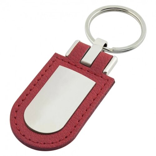 Sleutelhanger leder met metalen plaatje rood