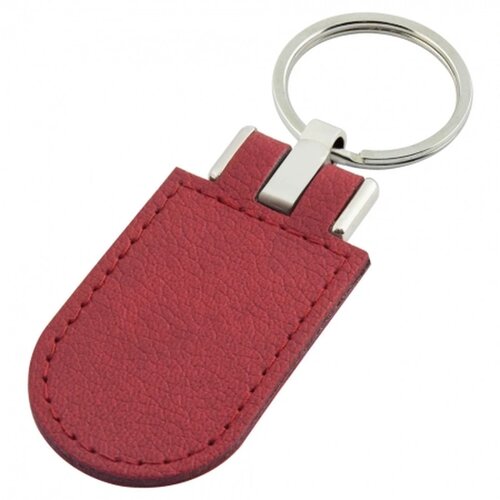Sleutelhanger leder met metalen plaatje rood