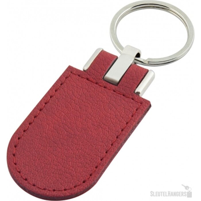 Sleutelhanger leder met metalen plaatje rood