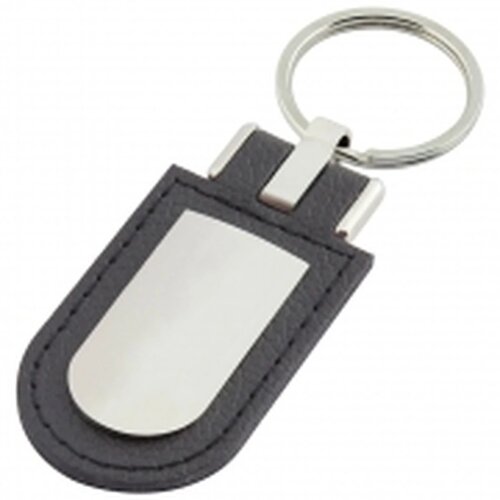 Sleutelhanger leder met metalen plaatje zwart