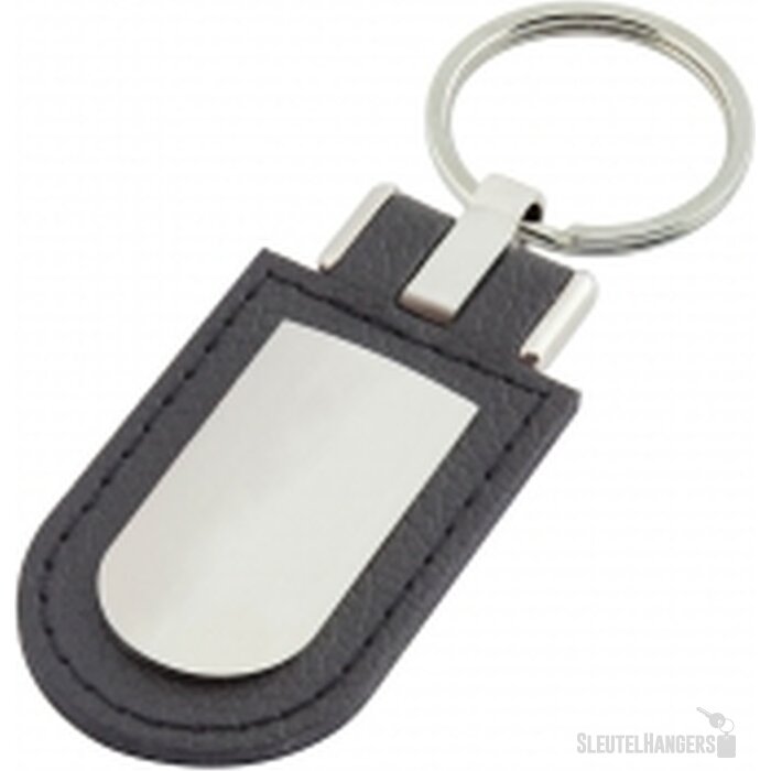 Sleutelhanger leder met metalen plaatje zwart
