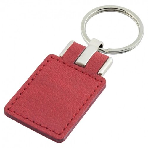 Sleutelhanger leder met metalen plaatje rechthoek rood