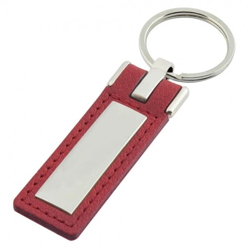 Sleutelhanger leder met metalen plaatje lang rood