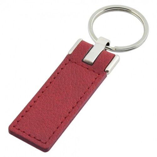 Sleutelhanger leder met metalen plaatje lang rood
