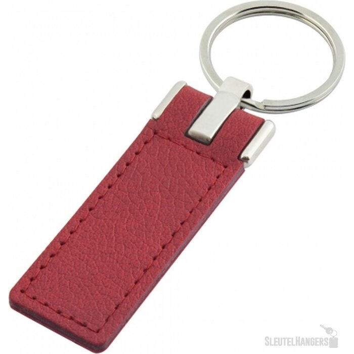 Sleutelhanger leder met metalen plaatje lang rood