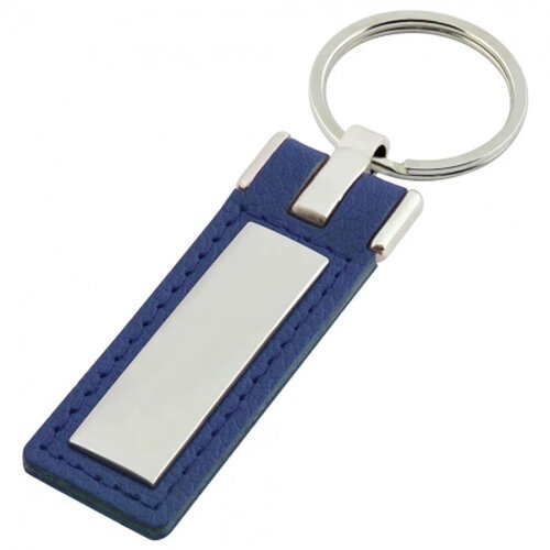 Sleutelhanger leder met metalen plaatje lang blauw