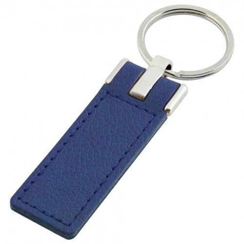Sleutelhanger leder met metalen plaatje lang blauw