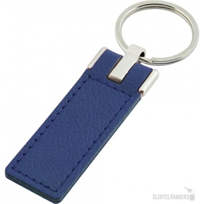 Sleutelhanger leder met metalen plaatje lang blauw