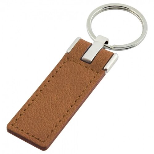 Sleutelhanger leder met metalen plaatje lang bruin