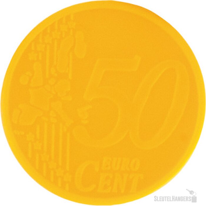 Sleutelhanger winkelwagenmunt met € 0,50 muntje geel