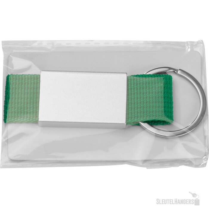 Sleutelhanger van stof en metaal groen