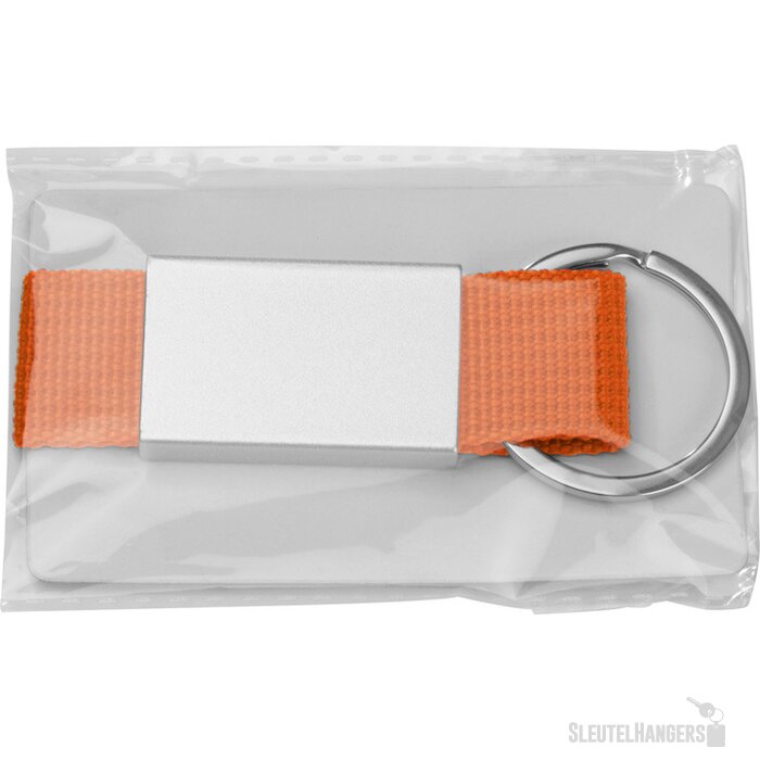 Sleutelhanger van stof en metaal oranje