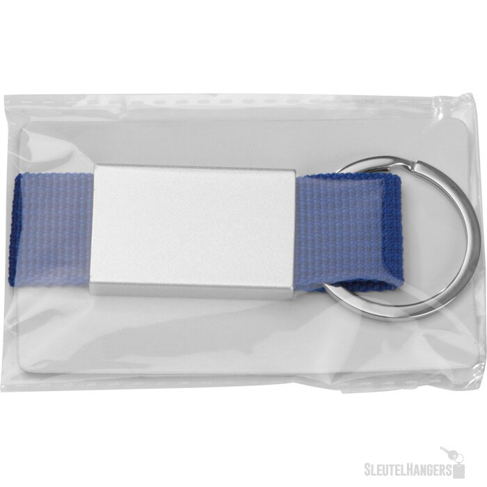 Sleutelhanger van stof en metaal blauw