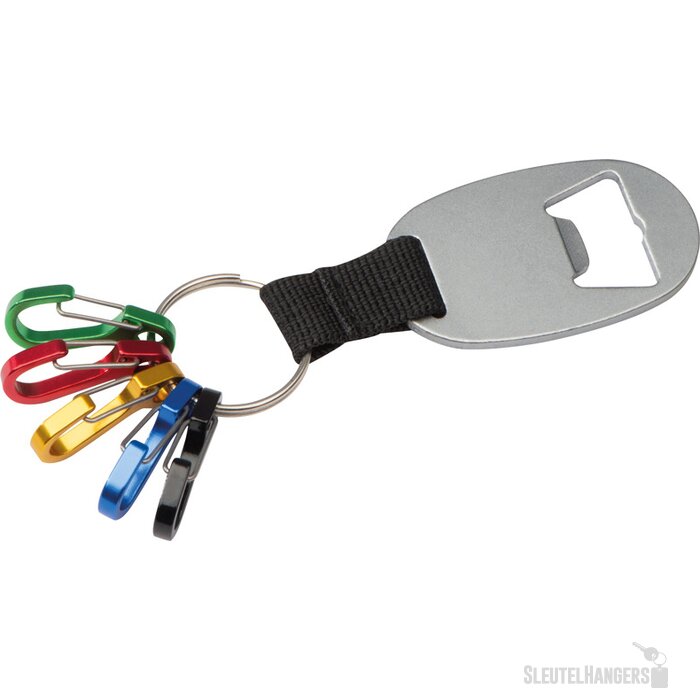 Sleutelhanger met flessenopener en 5 mini karabijnhaken multicolored meerkleurig