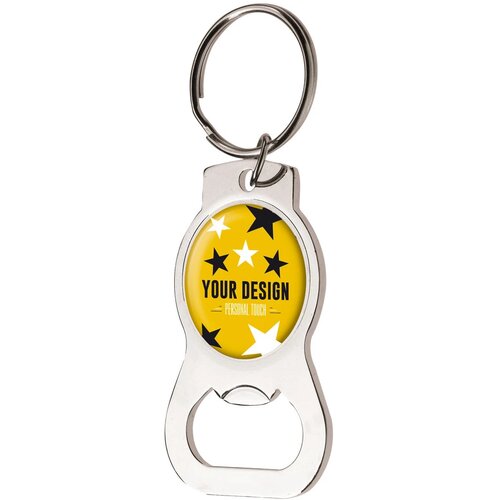 Flesopener sleutelhanger met doming Zilver