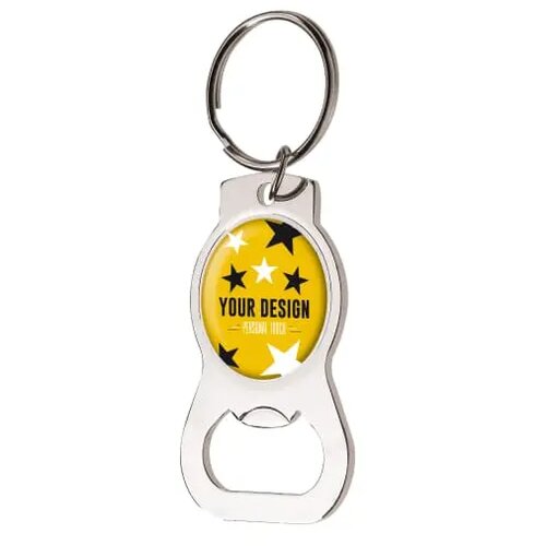 Flesopener sleutelhanger met doming Zilver