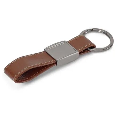 Sleutelhanger metaal met echt leer cognac