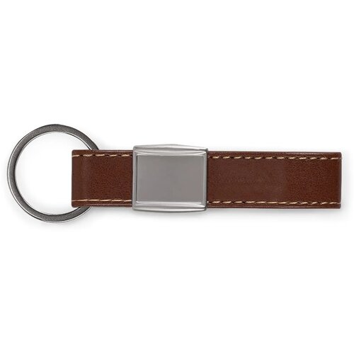 Sleutelhanger metaal met echt leer cognac