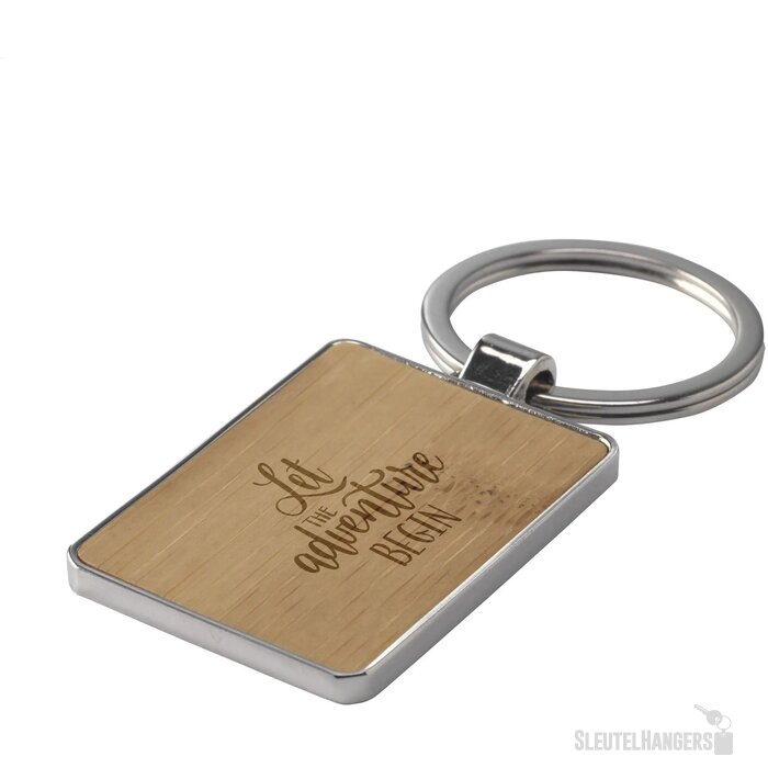 Rechthoekige Sleutelhanger Met Houten Inlay Bruin