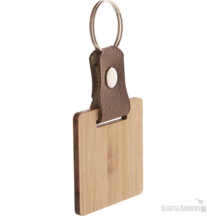 Bamboe Sleutelhanger Met Pu Detail Naturel