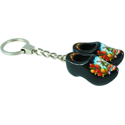 Sleutelhanger met 2 klompjes Tulpen Zwart