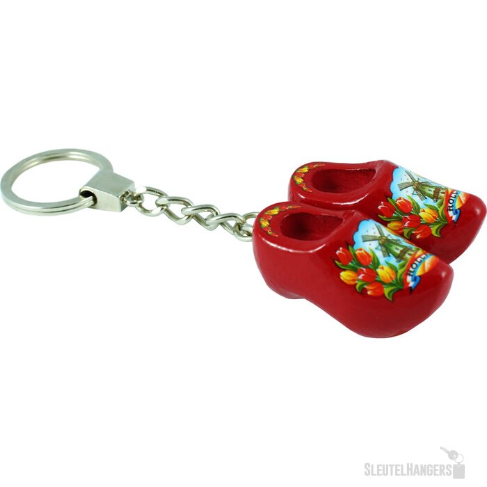 Sleutelhanger met 2 klompjes Tulpen Rood