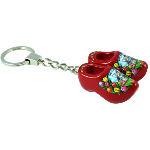 Sleutelhanger met 2 klompjes Tulpen Rood