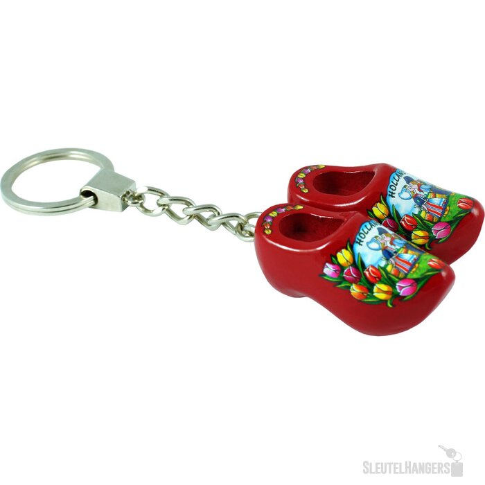 Sleutelhanger met 2 klompjes Tulpen Rood