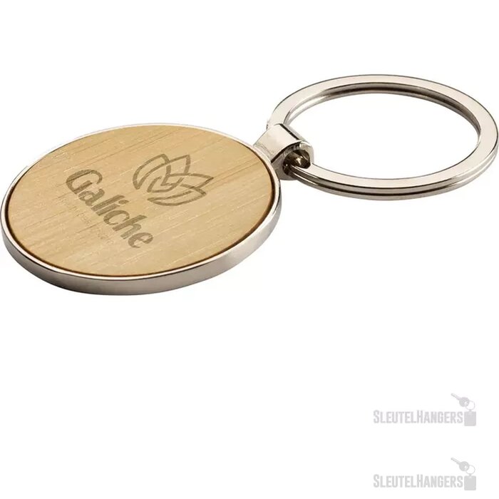 Ronde Sleutelhanger Met Bamboe Inzetstuk Naturel