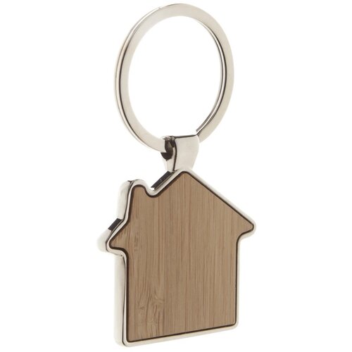 Huisvormige Sleutelhanger Met Houten Inlay Naturel