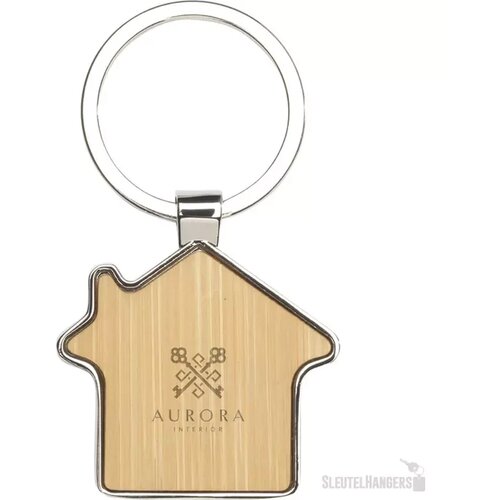 Huisvormige Sleutelhanger Met Houten Inlay Naturel