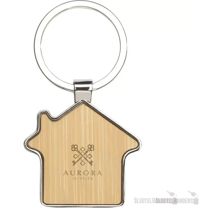 Huisvormige Sleutelhanger Met Houten Inlay Naturel