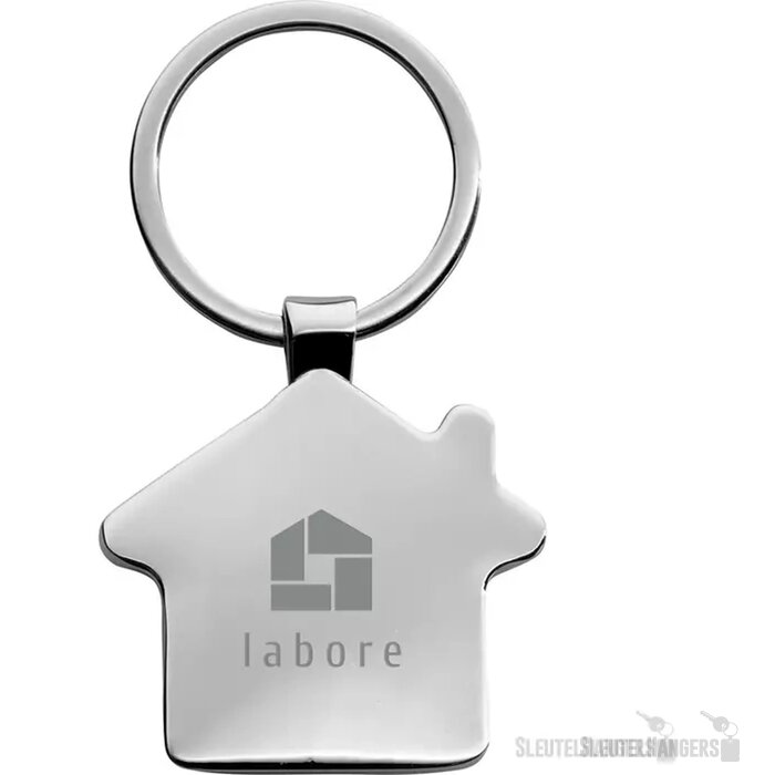 Huisvormige Sleutelhanger Met Houten Inlay Naturel