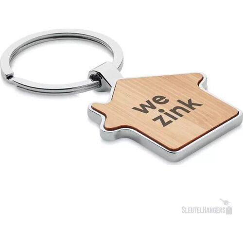Huisvormige Sleutelhanger Met Houten Inlay Naturel