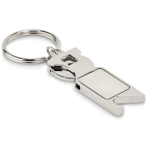 Sleutelhanger met muntje en flesopener Zilver